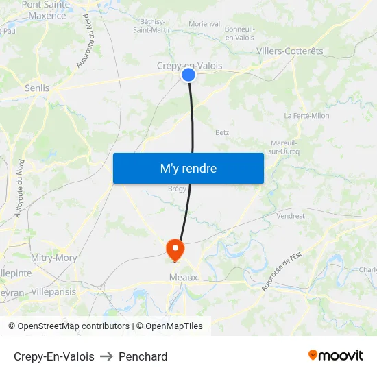 Crepy-En-Valois to Penchard map