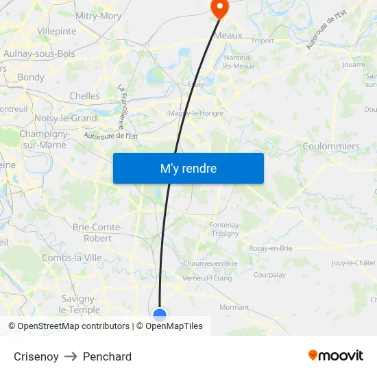 Crisenoy to Penchard map