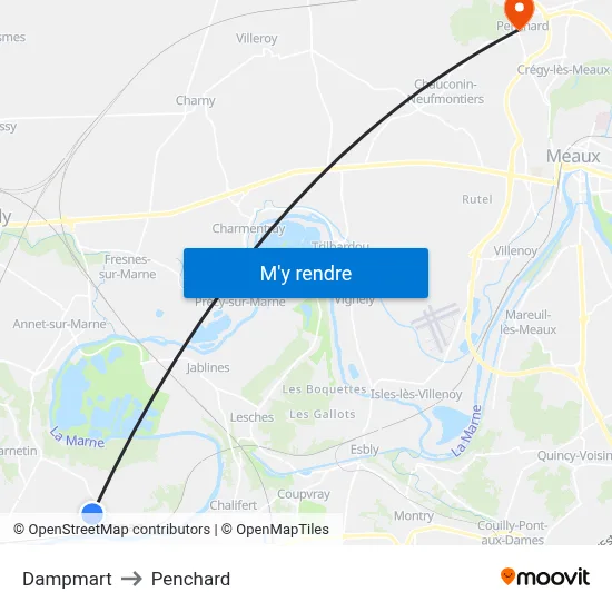 Dampmart to Penchard map
