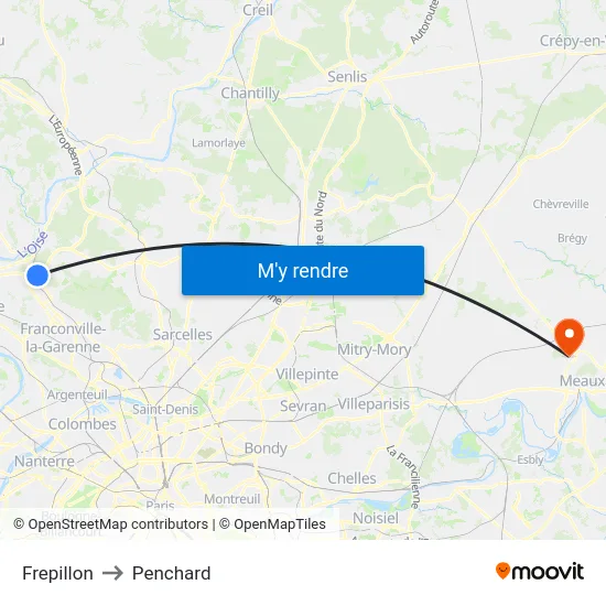 Frepillon to Penchard map