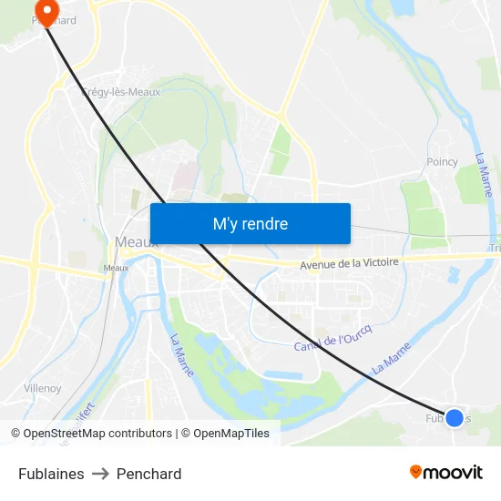 Fublaines to Penchard map
