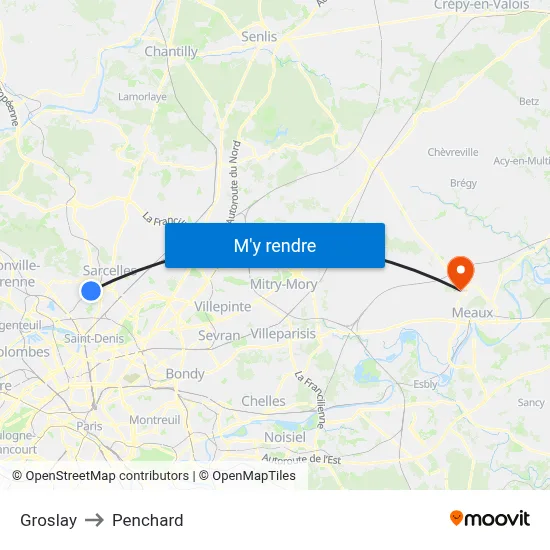 Groslay to Penchard map