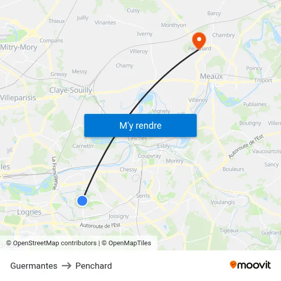 Guermantes to Penchard map