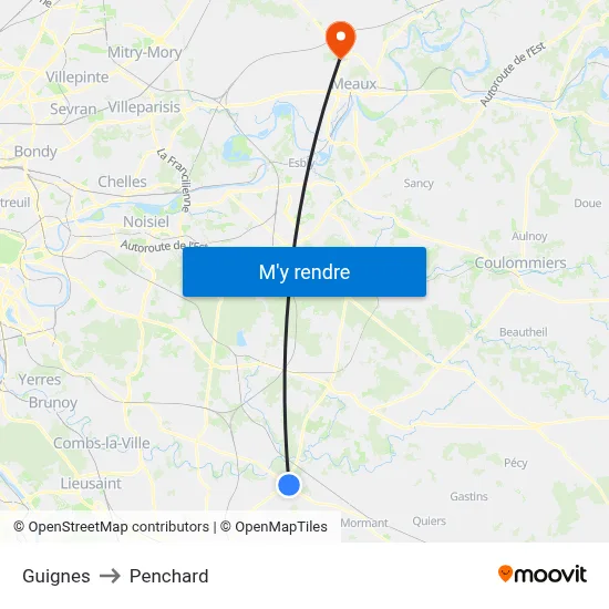 Guignes to Penchard map