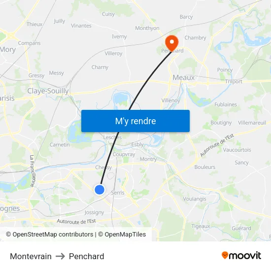Montevrain to Penchard map