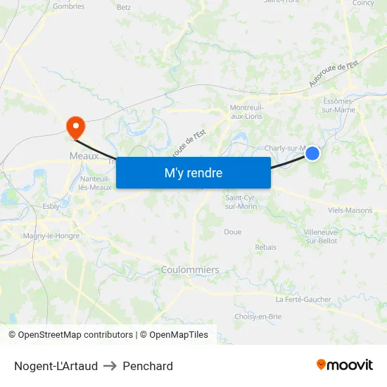 Nogent-L'Artaud to Penchard map