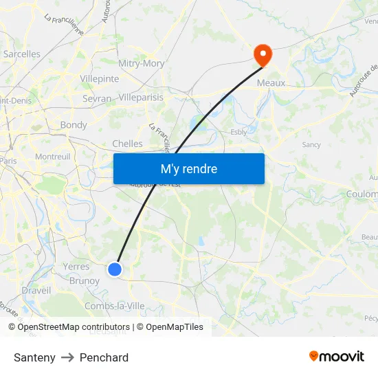 Santeny to Penchard map