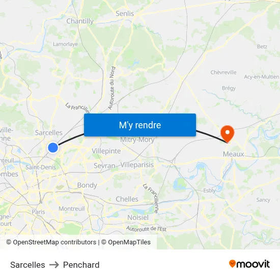 Sarcelles to Penchard map