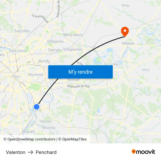 Valenton to Penchard map