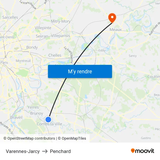 Varennes-Jarcy to Penchard map