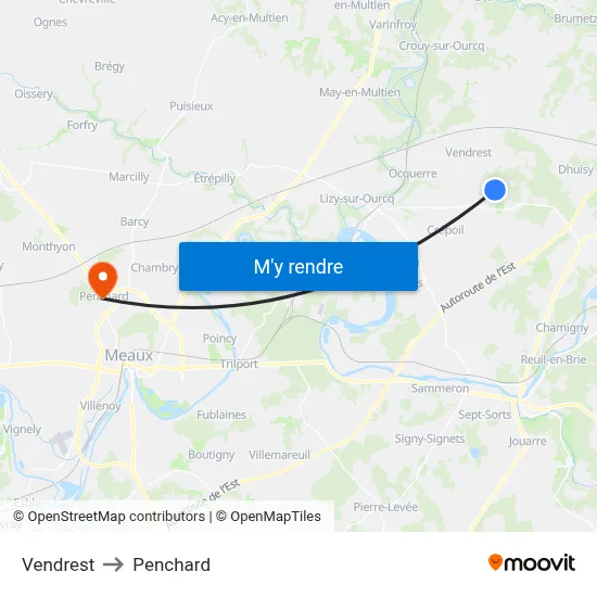 Vendrest to Penchard map
