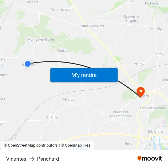 Vinantes to Penchard map