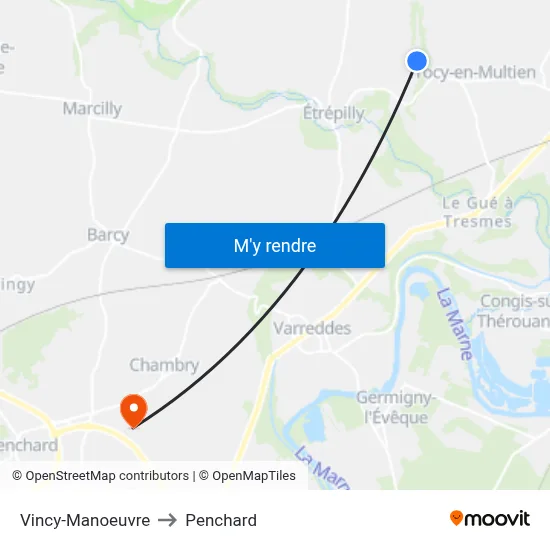 Vincy-Manoeuvre to Penchard map