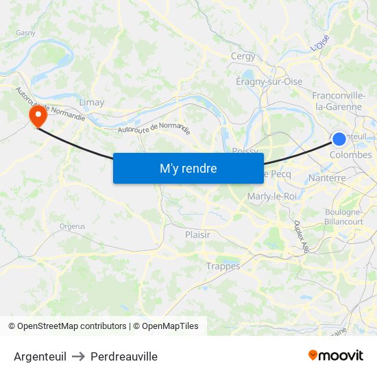 Argenteuil to Perdreauville map