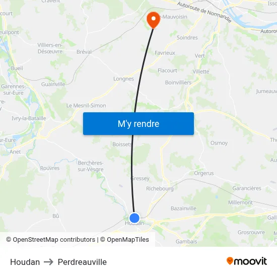 Houdan to Perdreauville map