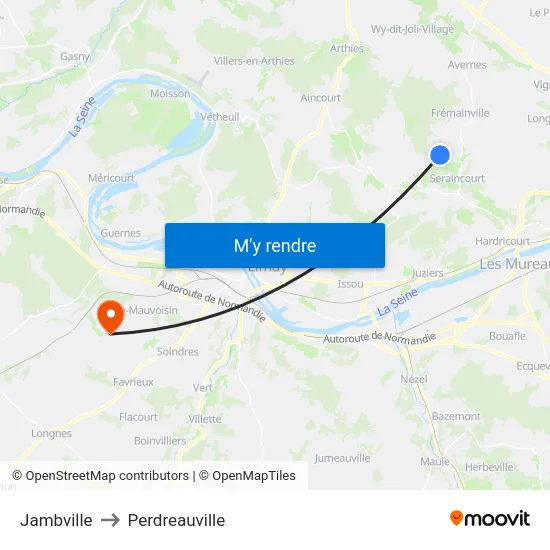 Jambville to Perdreauville map
