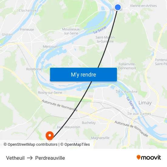 Vetheuil to Perdreauville map