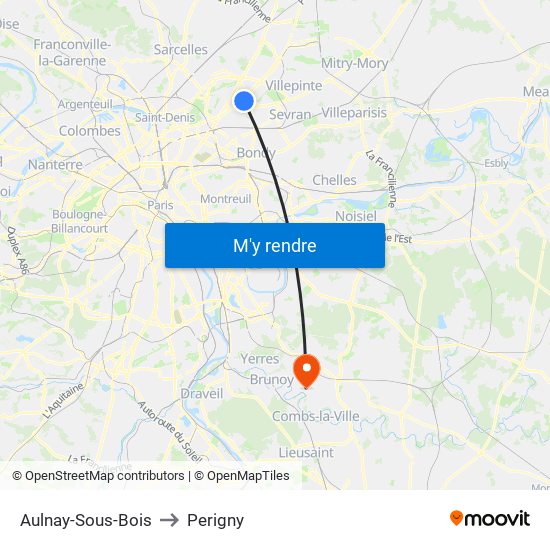 Aulnay-Sous-Bois to Perigny map