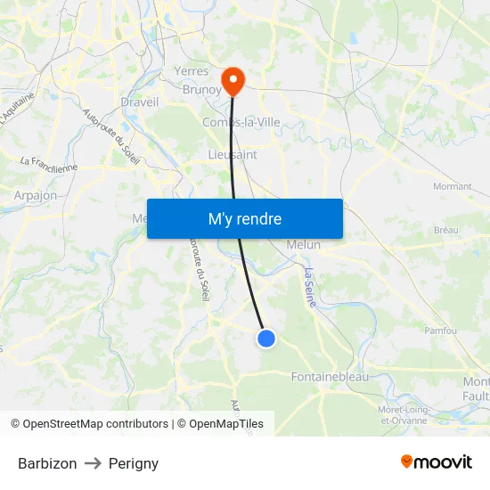 Barbizon to Perigny map