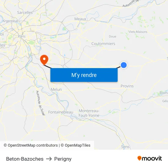 Beton-Bazoches to Perigny map