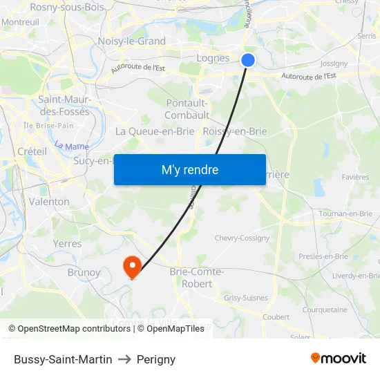 Bussy-Saint-Martin to Perigny map