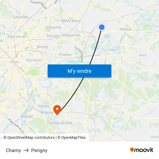 Charny to Perigny map