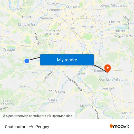 Chateaufort to Perigny map