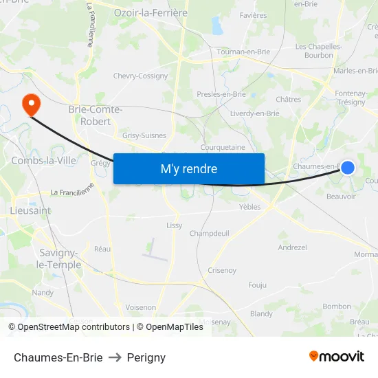 Chaumes-En-Brie to Perigny map