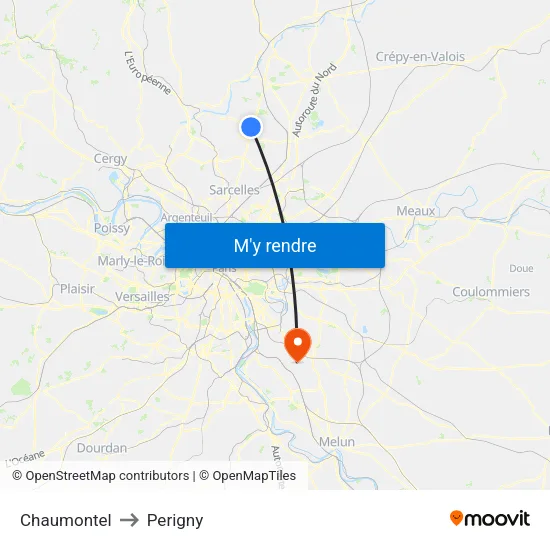 Chaumontel to Perigny map