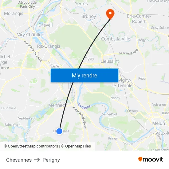 Chevannes to Perigny map