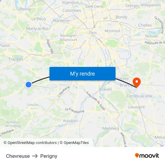 Chevreuse to Perigny map
