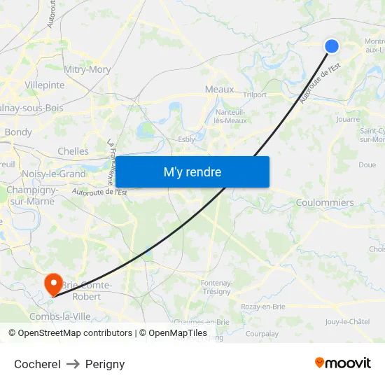 Cocherel to Perigny map