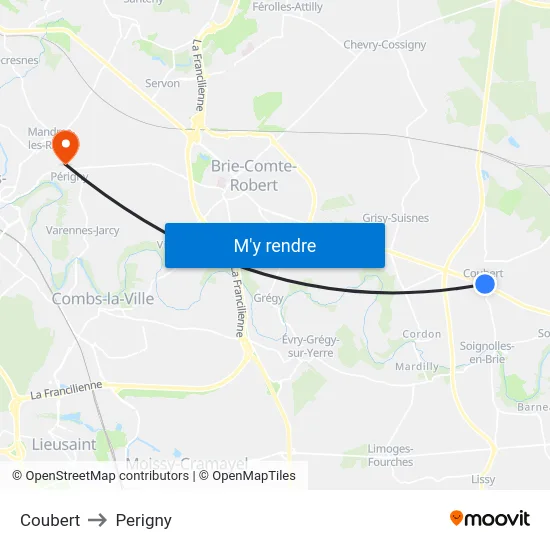 Coubert to Perigny map