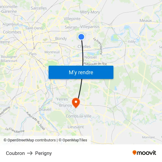 Coubron to Perigny map