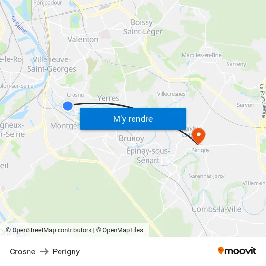Crosne to Perigny map