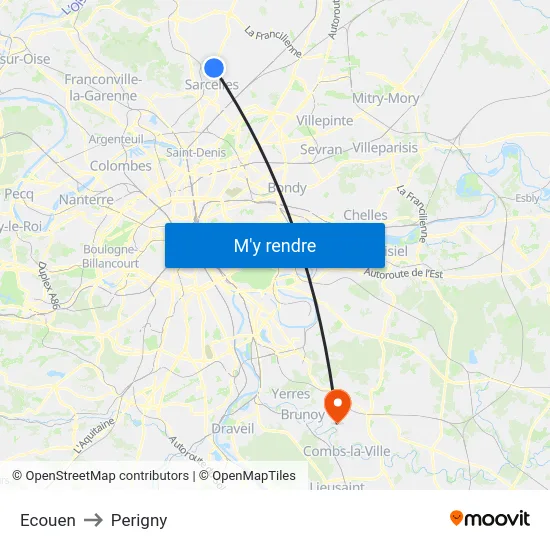 Ecouen to Perigny map