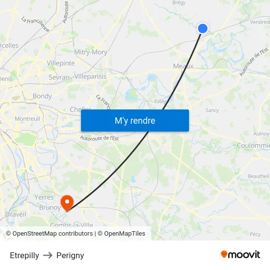 Etrepilly to Perigny map