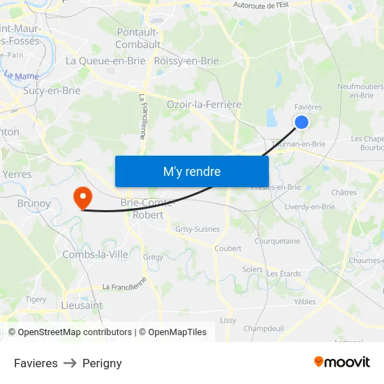 Favieres to Perigny map