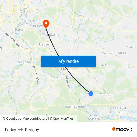Fericy to Perigny map