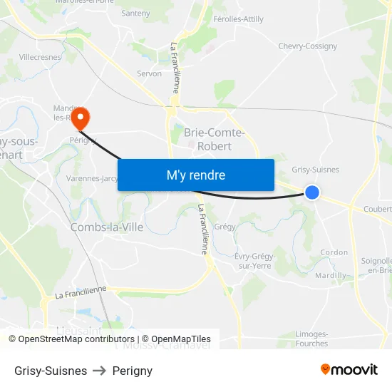 Grisy-Suisnes to Perigny map
