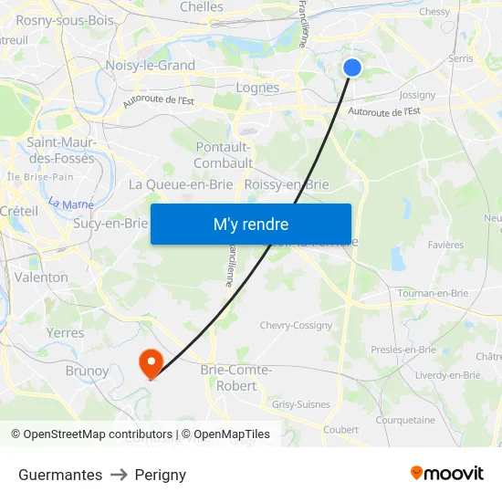 Guermantes to Perigny map