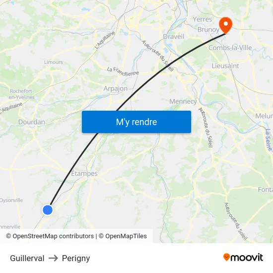 Guillerval to Perigny map