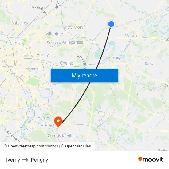 Iverny to Perigny map