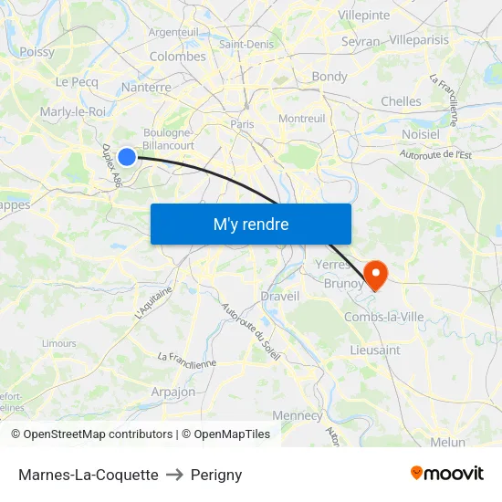 Marnes-La-Coquette to Perigny map