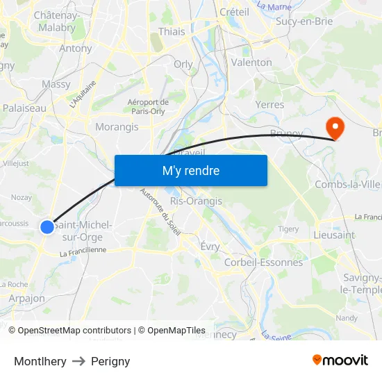 Montlhery to Perigny map
