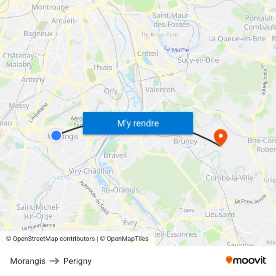 Morangis to Perigny map