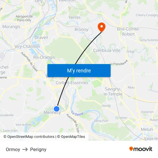 Ormoy to Perigny map