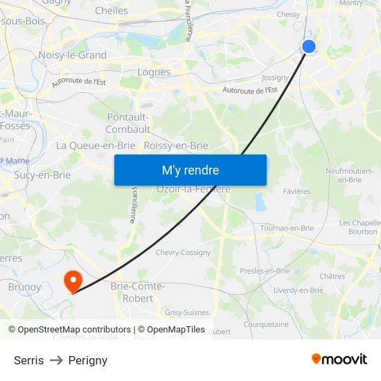Serris to Perigny map