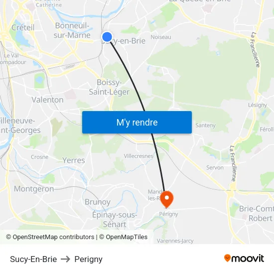 Sucy-En-Brie to Perigny map