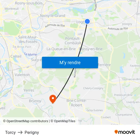 Torcy to Perigny map
